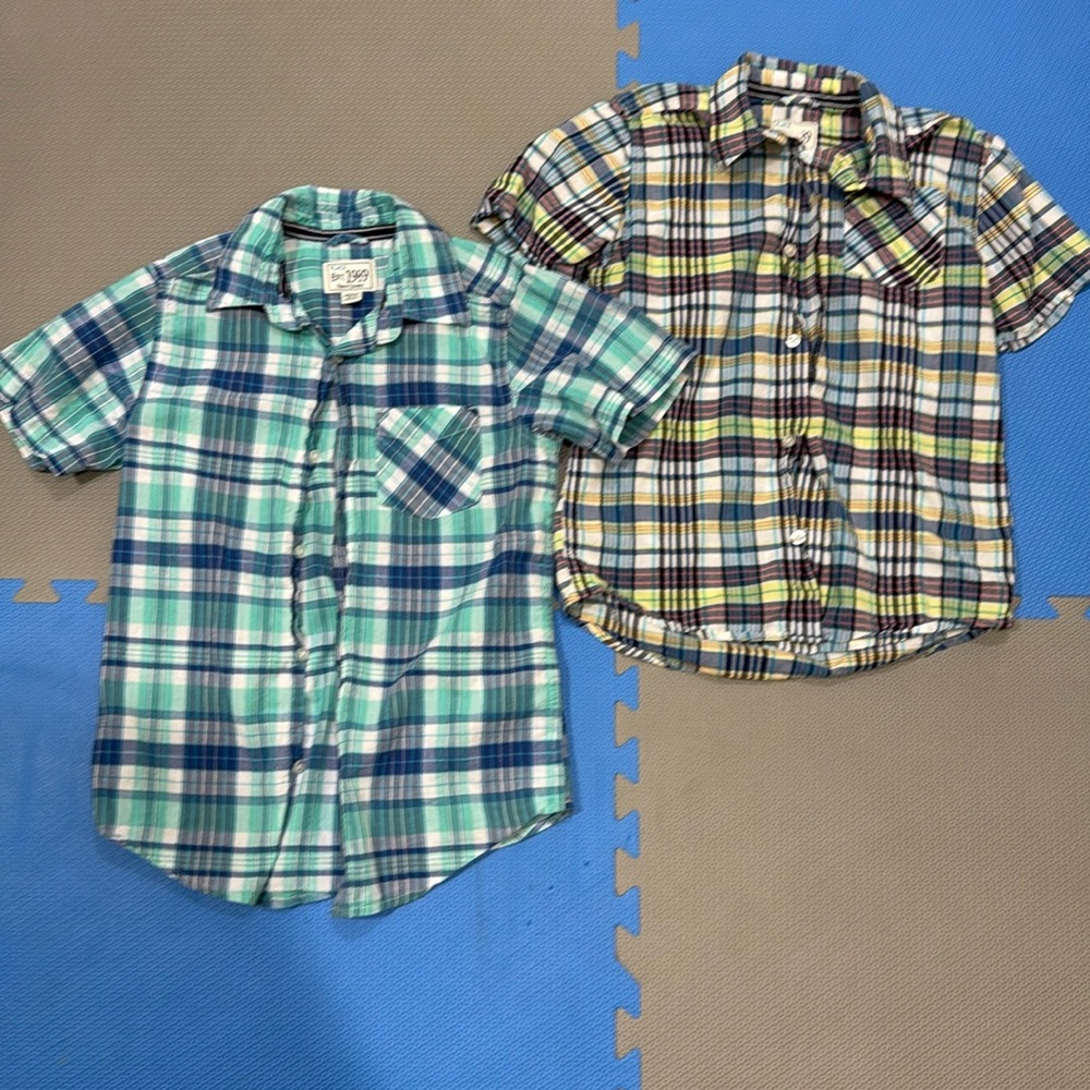 🥳 4/$25 Plaid Short Sleeve Shirt - Blue&Yellow childrens place size 7/8 (MED)